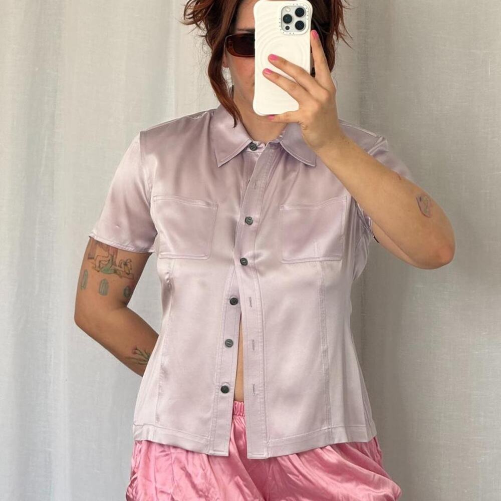 ✦ Y2K lilac silk button up ♡
